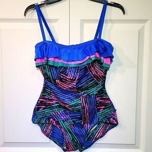 𝅺ROBBY Len Women's Vintage 70's One Piece Ruffled Swim Suit